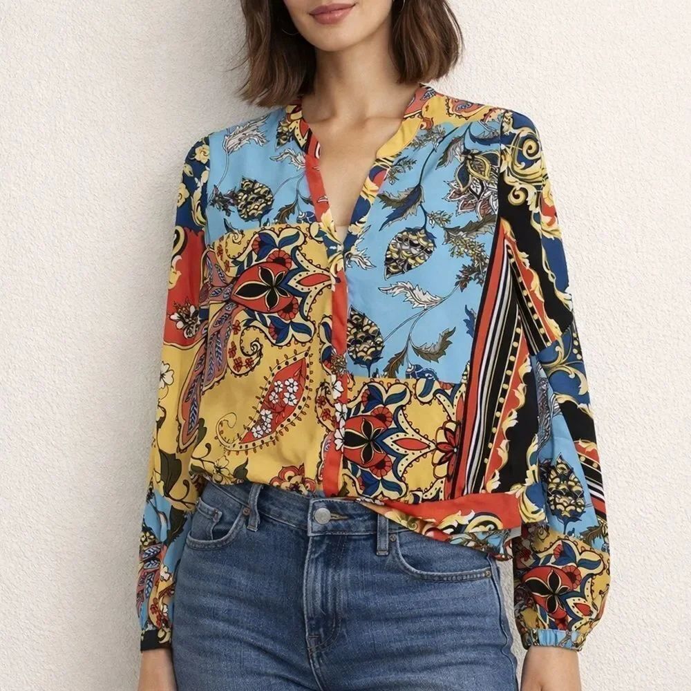 NY&Co 7th Avenue Multicolor Paisley Blouse Women’s Small Boho Top